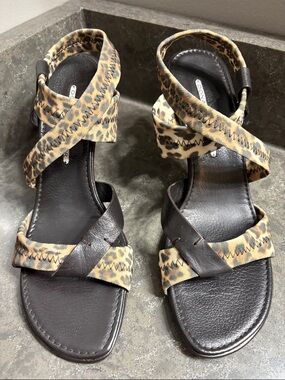 Donald J. Pliner Dark Brown Leather Sandals with Leopard-Print Straps
